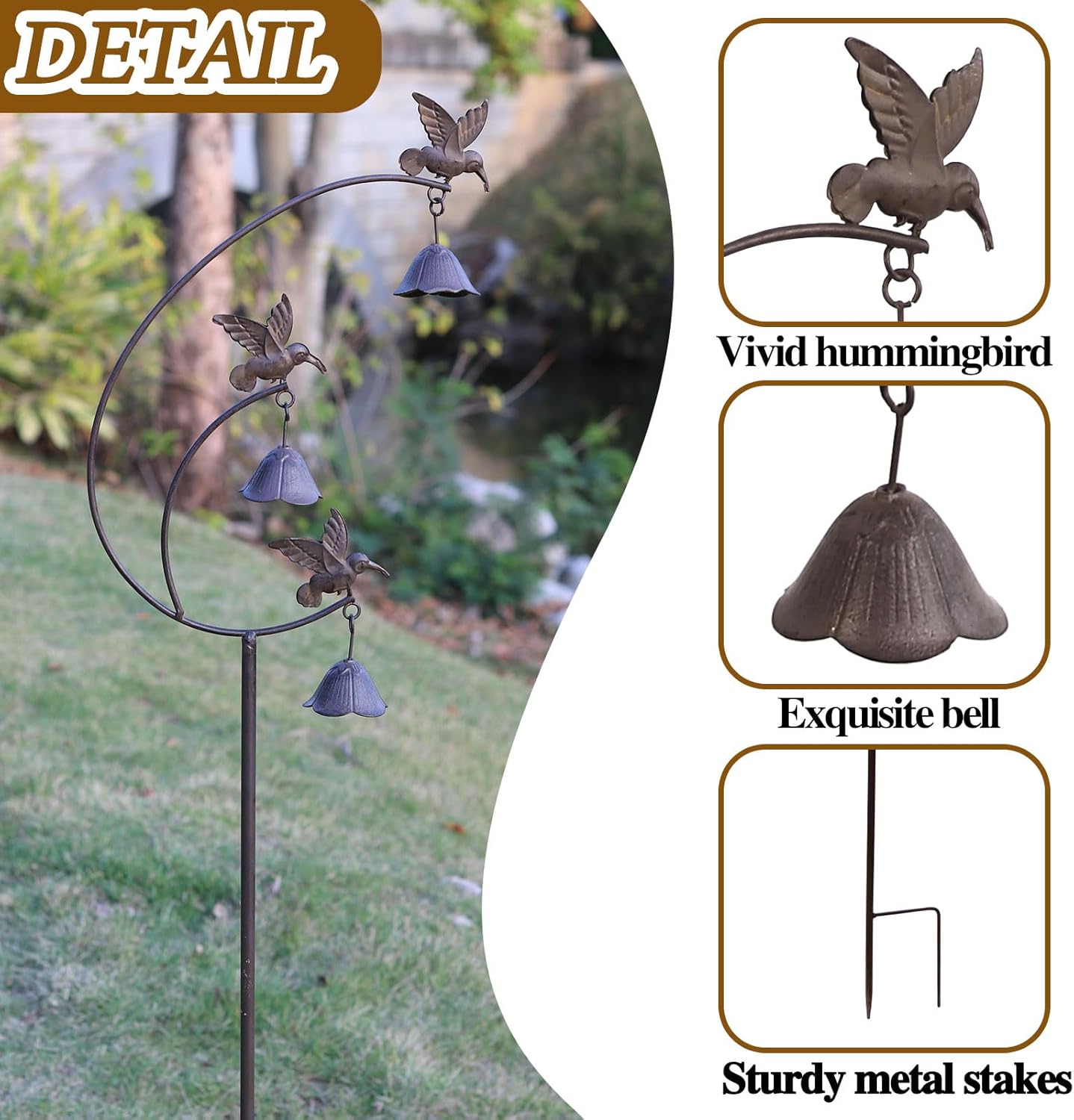 Gardens Metal Hummingbirds with Bells for Outside Garden Art,Decorative Garden Stakes