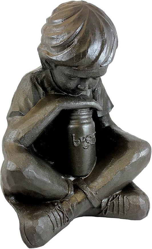 Emsco Group 92225 Boy Statue – Natural Appearance – Made of Resin – Lightweight – 16” Height Garden, BRONZE