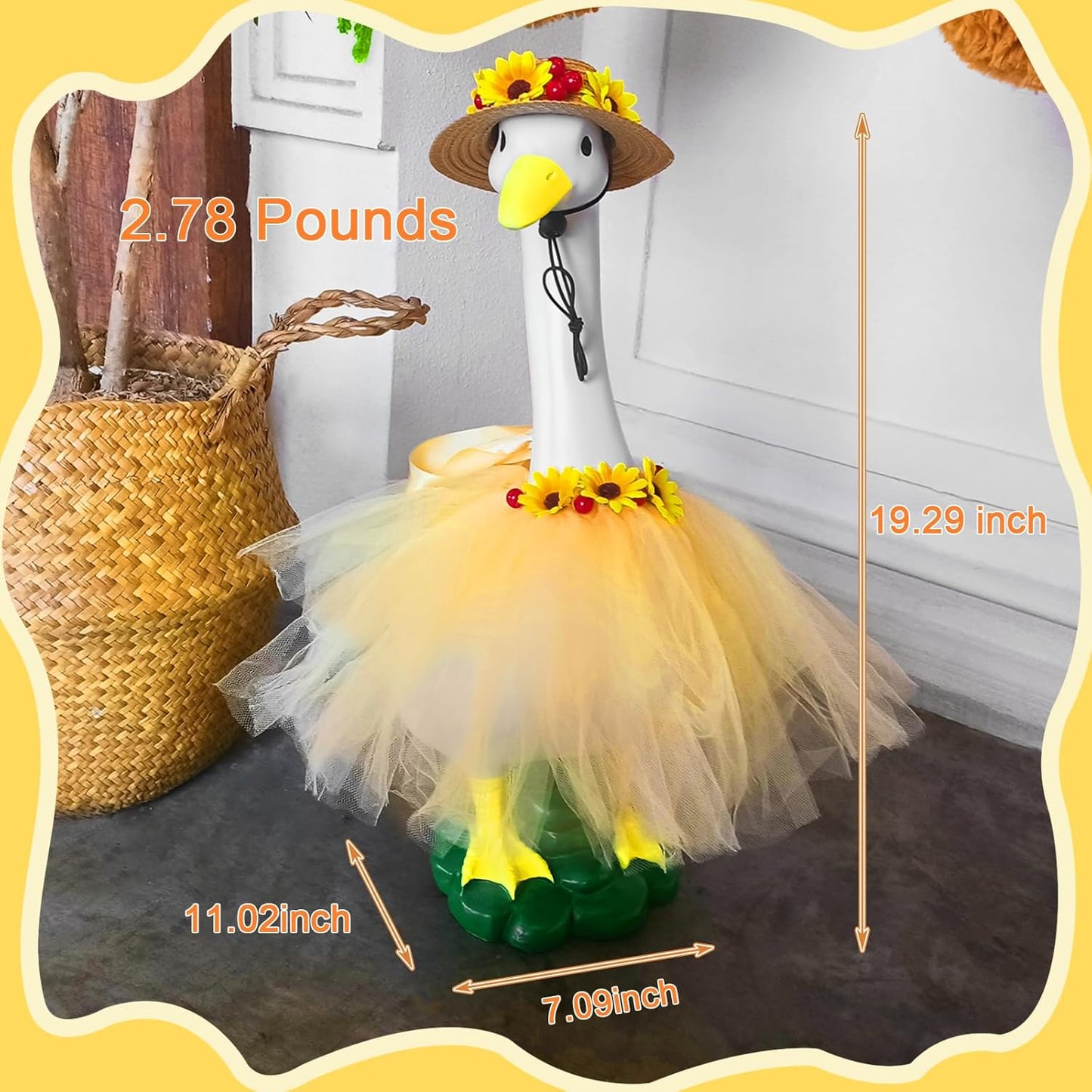 Large White Goose Statues Cygnus, Cute Big Bird Decor Garden Sculpture with Sunflower Outfits and Hat Duck Figurine Indoor Outdoor Porch Backyard Pool Lawn Ornaments 19’’ Birthday Holiday Decorations