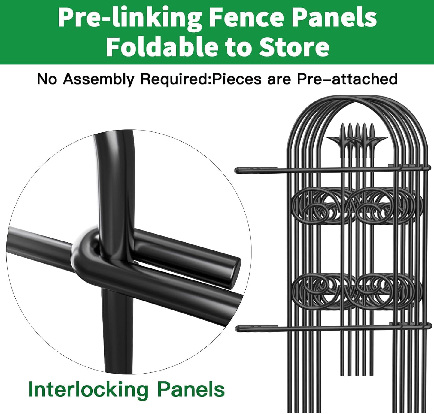 AMAGABELI GARDEN & HOME 8 Panels 32in(H)×10ft(L) Decorative Garden Fences and Borders for Dogs Pre-Linking Panels No Dig Garden Edging Border Fence for Animal Barrier Fencing for Flower Bed Yard Patio