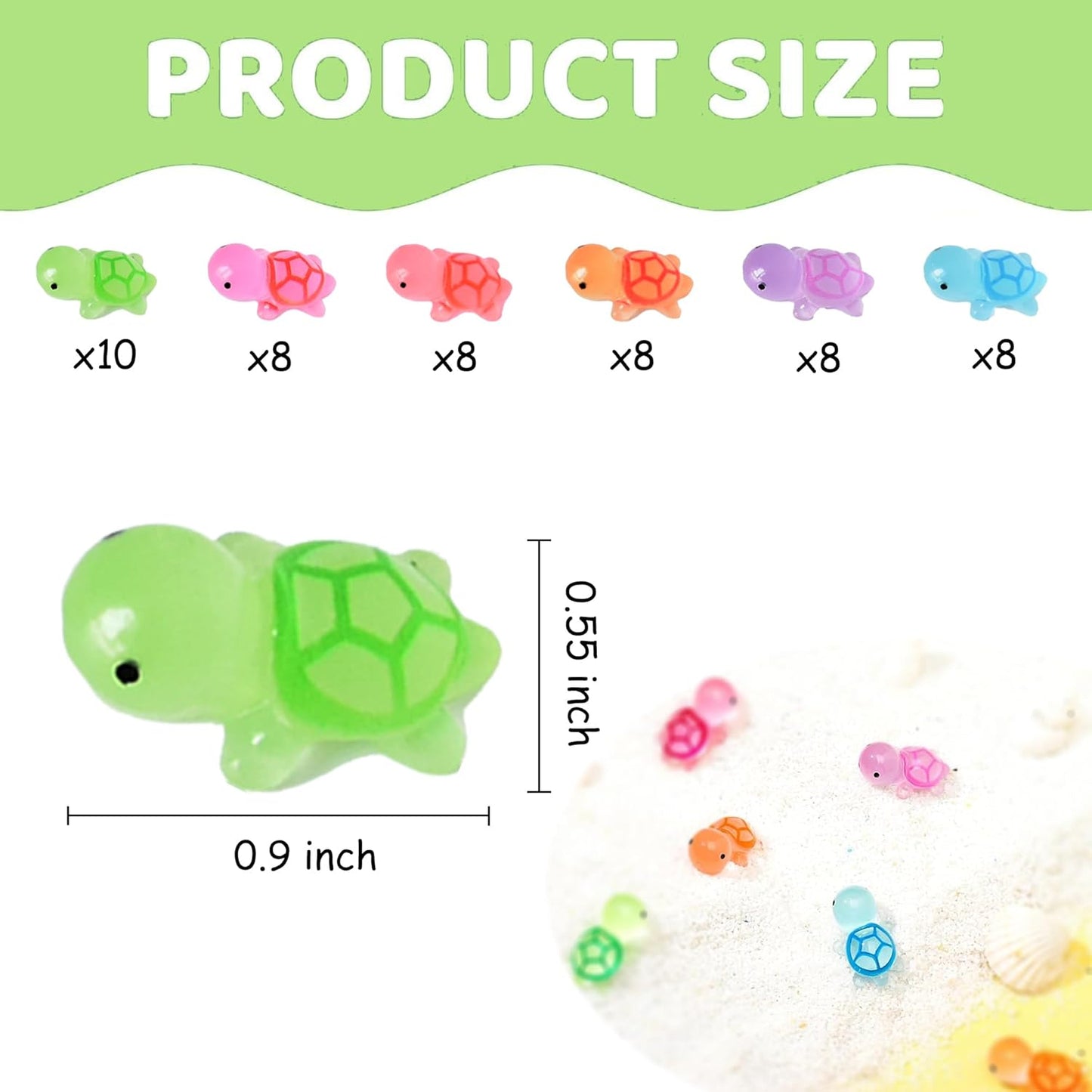 Luminous Mini Turtle Figurines - Glow in The Dark, 50 PCS, 6 Colors, Miniature Moss Landscape Decoration