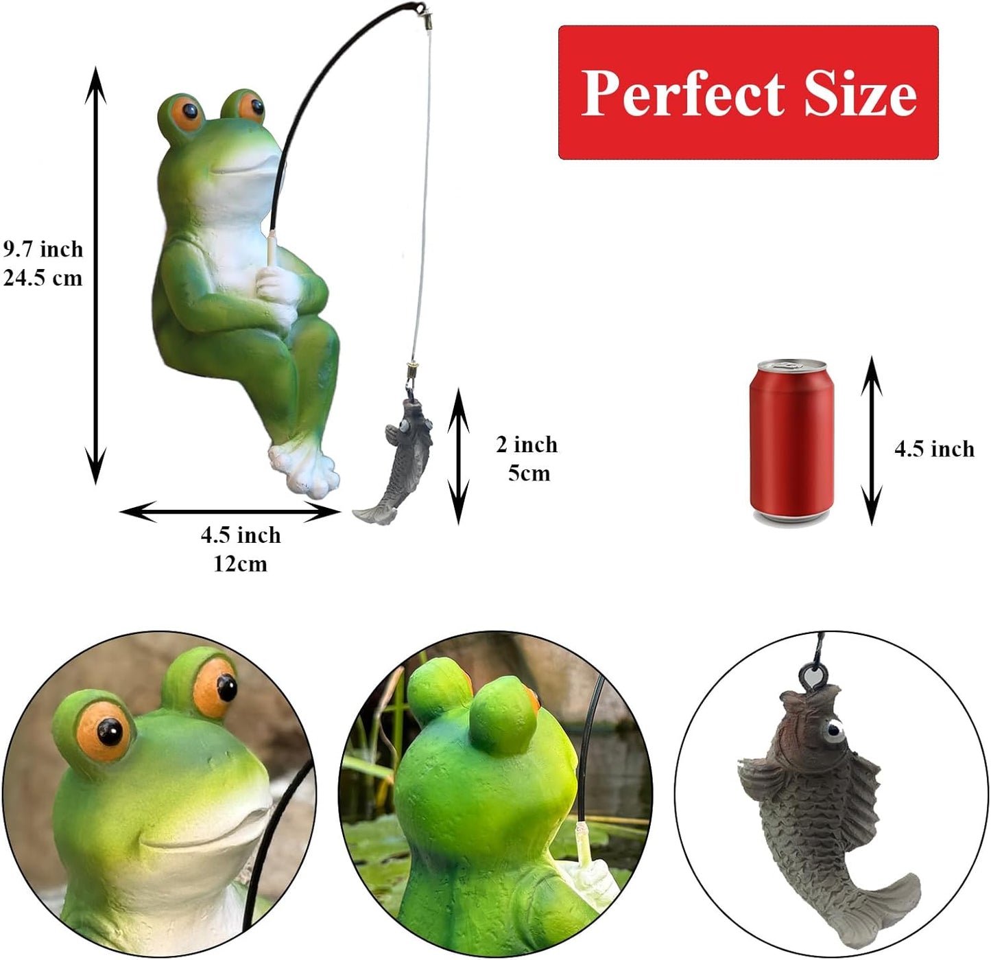 Frog Decoration for Yard Outdoor Garden Decor 9.7 Inch Tall Fishing Frog Statue for Koi Pond, Waterfalls or Poolside Ornaments, Fisher Animals Pond Decor, Gift for Mom & Women