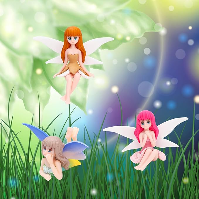 ONEST 5 Pieces Miniature Fairy Garden Accessories Small Fairy Figurines Hand Painted Fairy Figures Girl Fly Wing Figurines for Car Decor Fairy Garden Flower Pot Birthday Cake Topper