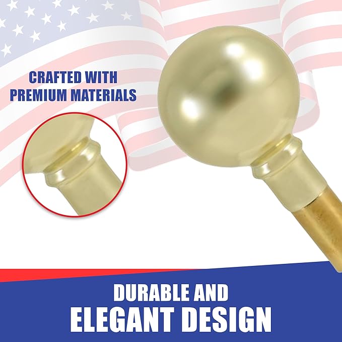 Super Tough Indoor Flag Pole kit 9ft - Parade Ball - Gold Texture Base - Aluminum Flagpole with Brass Finish - Heavy Duty Inside House Flagstaff - Interior Shaft and Stand - No Ensign Included