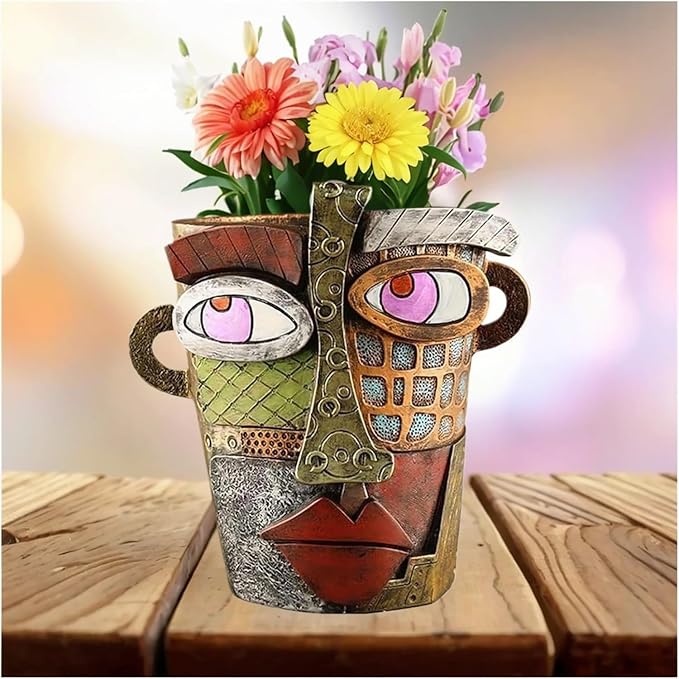 Picasso Brutalist Abstract Beauty Face Flower Pot, Head Planter for Indoor Plants, Funny Abstract Planters (Black)
