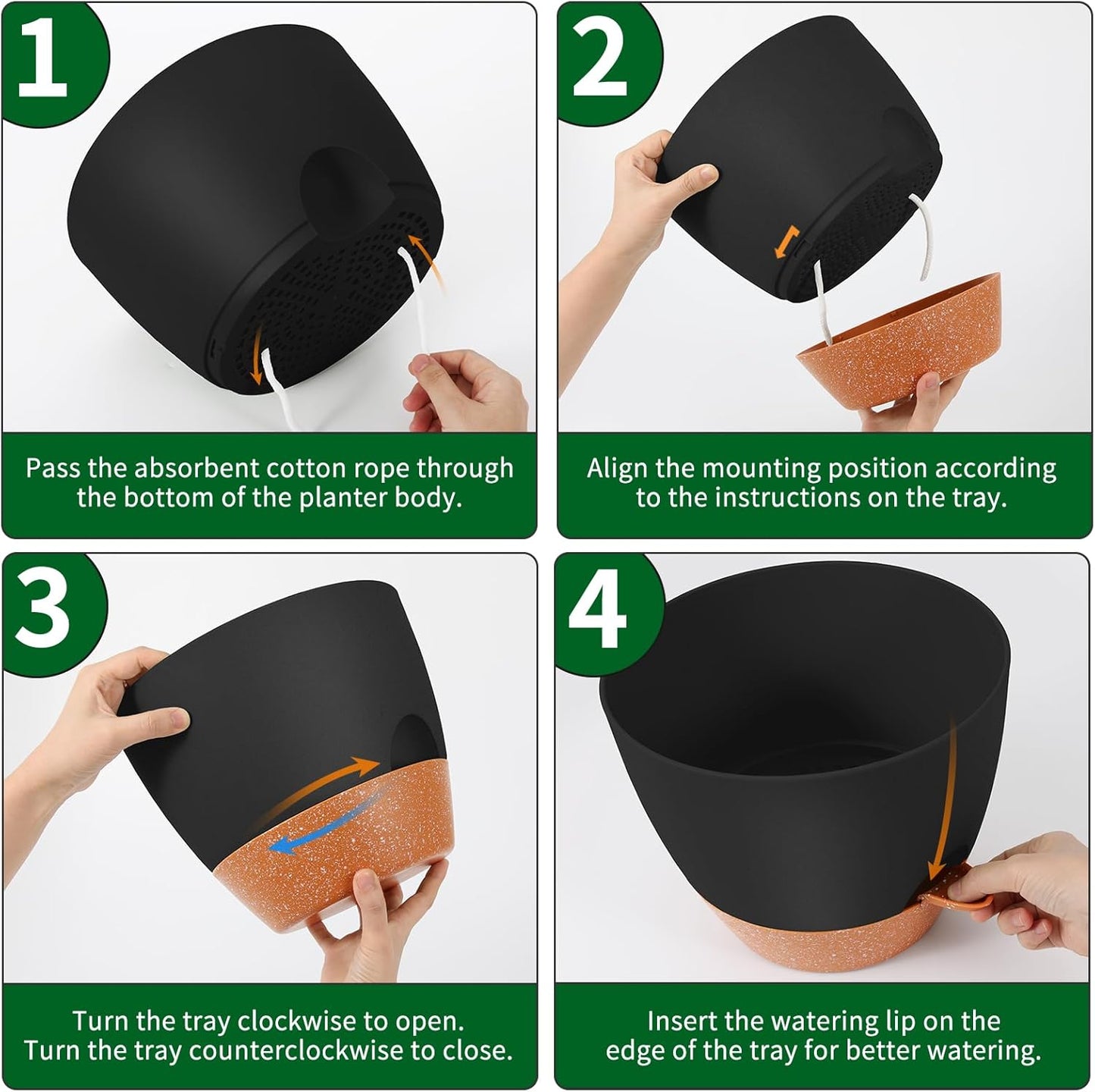 GARDIFE 10 inch Plant Pots,Self Watering Pots, 2 Pack Flower pots, Large Plastic Planters with Deep Reservior and High Drainage Holes for Indoor Outdoor Plants and Flowers, Black