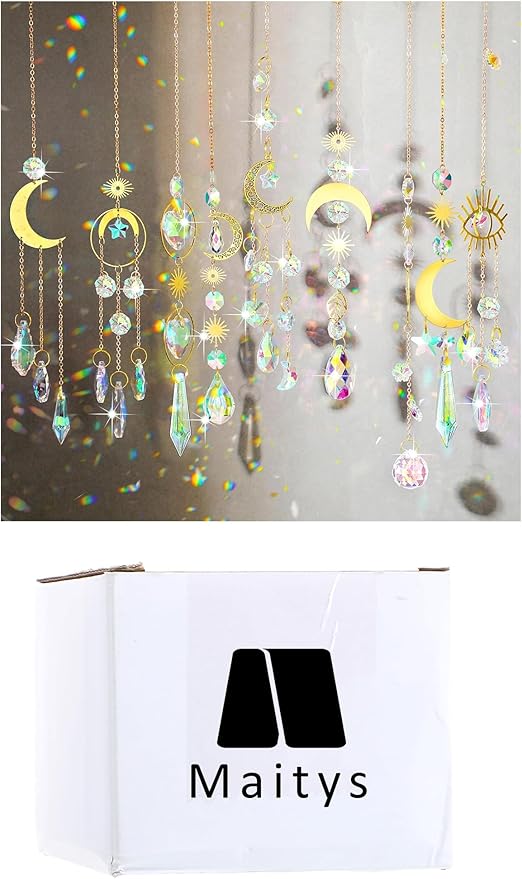 Maitys 10 Pcs 6 Pcs Crystal Suncatcher Sun Catchers Indoor Window Hanging Sun Catchers with Light Catcher with Prisms and Agate Slices for Indoor Outdoor Home Garden Wedding Decor (Stylish)