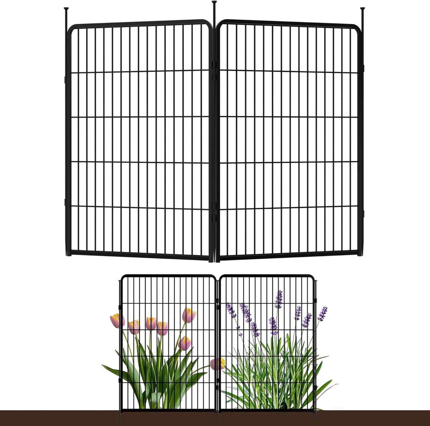 Doorless Garden Fence 40 in(H) x 4.5 ft(L) 2 Panels, Heavy Duty Metal Animal Barrier Fence, No Dig Fence for Dogs, Rabbit Fence for Garden, Black