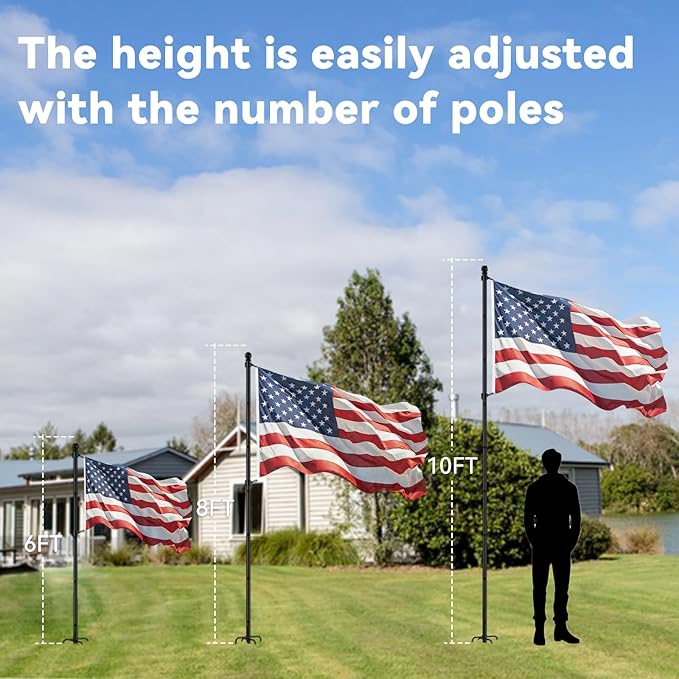 ZMTECH 10 FT Flag Pole in Ground, Heavy Duty Flag Pole Holder for Outside House with 5 Pronges Base, Extra Thick Flag Pole Kit for Yard Outdoor Garden Decor Residential Commerical(1 Pack,without Flag)