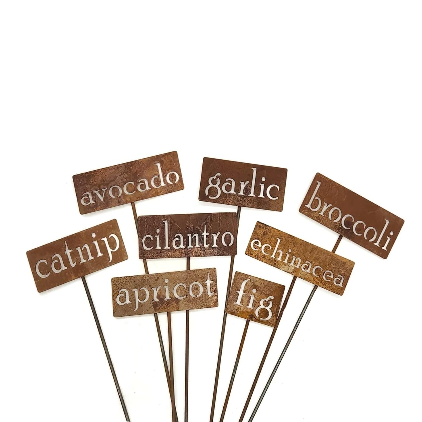 Classic Metal Garden Markers 19 Inches Tall (Bulk Discount 10 Markers, Naturally Rusted)