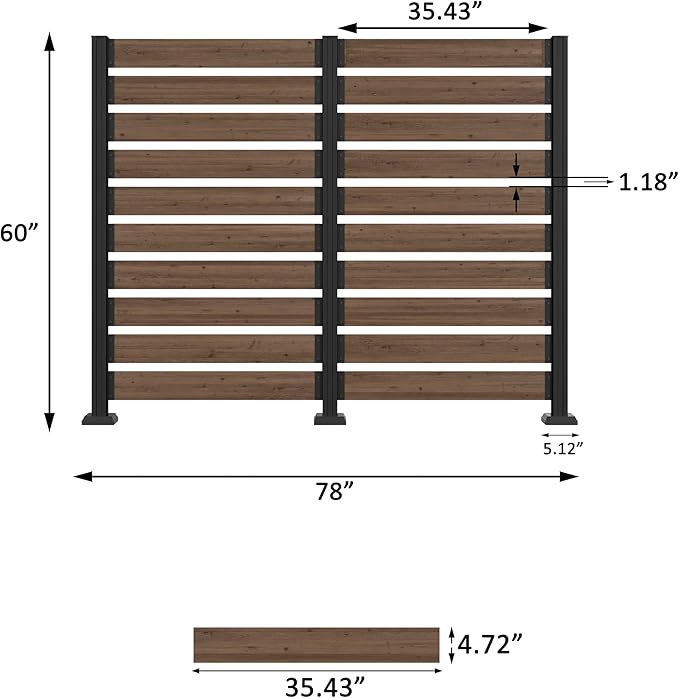MUPATER 5FT×6.5FT No-Dig Wood Privacy Screen,Versatile Outdoor Screen for Hard Surfaces & Soil,Dual Setup Modes,Sturdy Aluminum Post,Decorative Fence Panel, Air Conditioner Enclosure, Brown (2 Panels)
