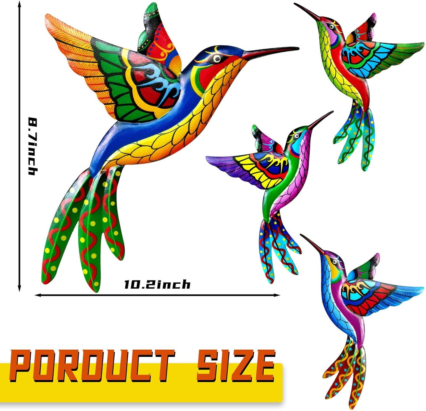 ZYP Metal Outdoor Wall Art Decor,3D Colorful Garden Birds Sculpture Outdoor Iron Hanging Decor Ornaments, Metal Hand-made Bird Wall Art Decorations for Fence Patio Balcony Living Room,Hummingbird