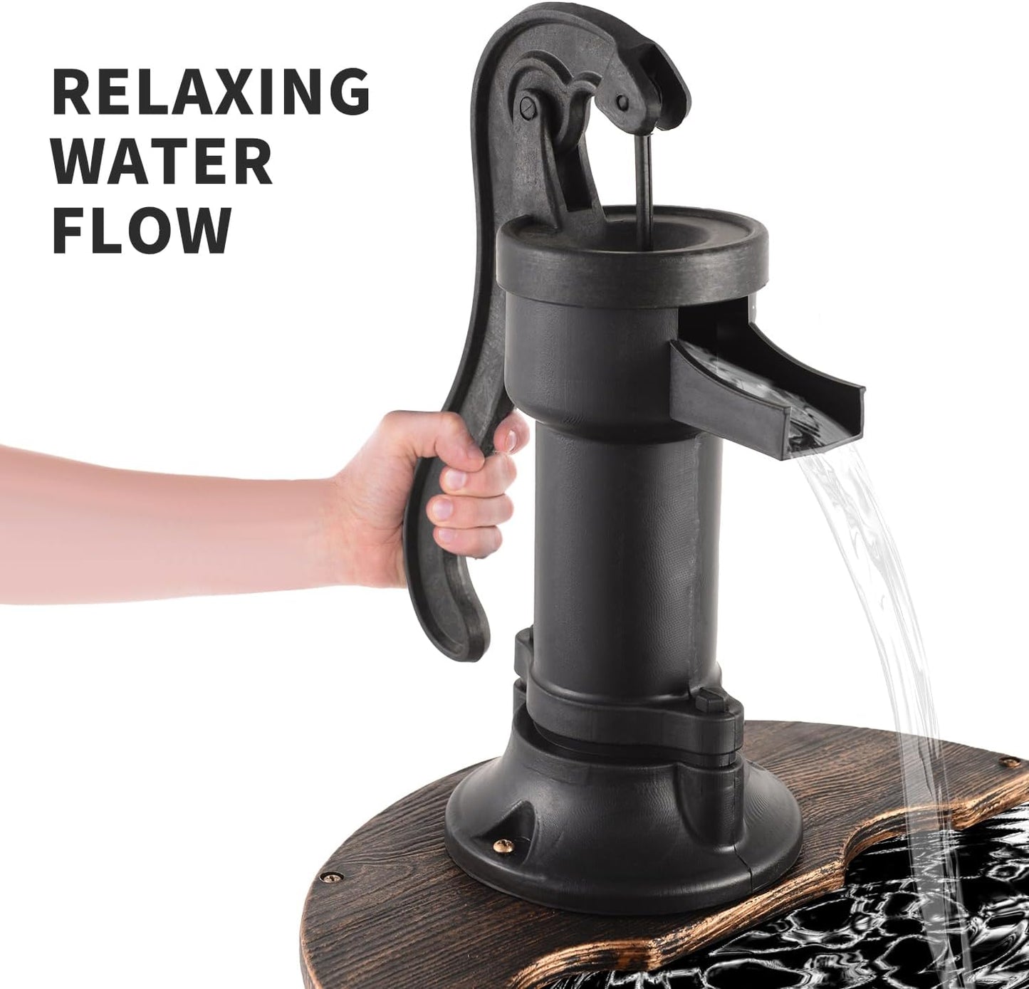 YI 40-Inch 3 Tier Barrel Waterfall Fountain Outdoor Water Fountains Barrel Wood 3-Tier Freestanding Rustic Pump for Garden Patio Backyard Porc