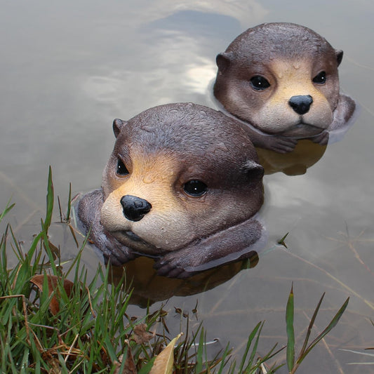 Floating Otter Head Resin Art, Waterproof Pond Float, Decorative Animal Sculpture, Garden Lake Decor, Duck Deterrent, Artistic Resin Decor for Outdoor Use (2 PCS)