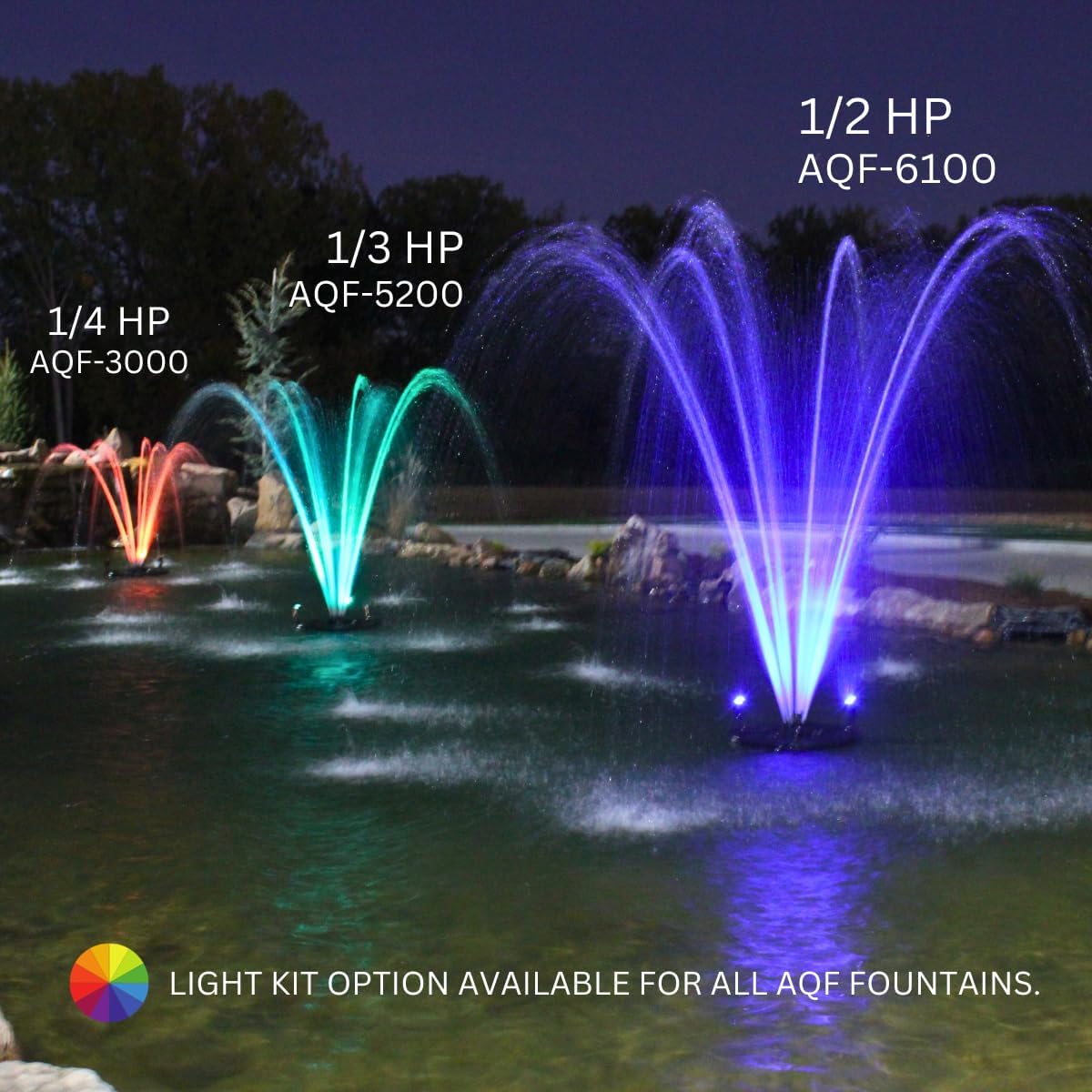 HALF OFF PONDS Floating Fountain – 1/4 HP Pond Aerator, 100' Cord – 3000 GPH Water Pump – 9 Spray Patterns - Color-Changing LED Lights - for Ponds & Water Gardens