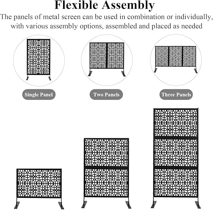 6.5FT Outdoor Metal Privacy Screen, Outdoor Privacy Panels, Freestanding Privacys Fence with Sturdy Stands, Durable Steel for Patio for Courtyard, Balcony, Garden and Other Indoor Places