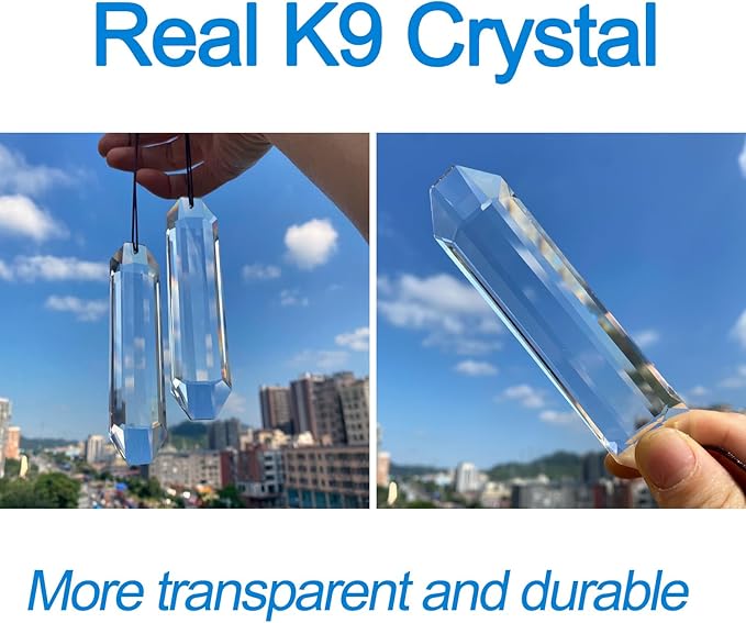 2PCS 5" Large Crystal Sun Catcher Prisms, STINO Hanging Suncatchers with Glass Prism, Rainbow Maker for Windows, Balcony, Kitchen, Garden Decoration (1, Rectangle Clear 2Pcs)