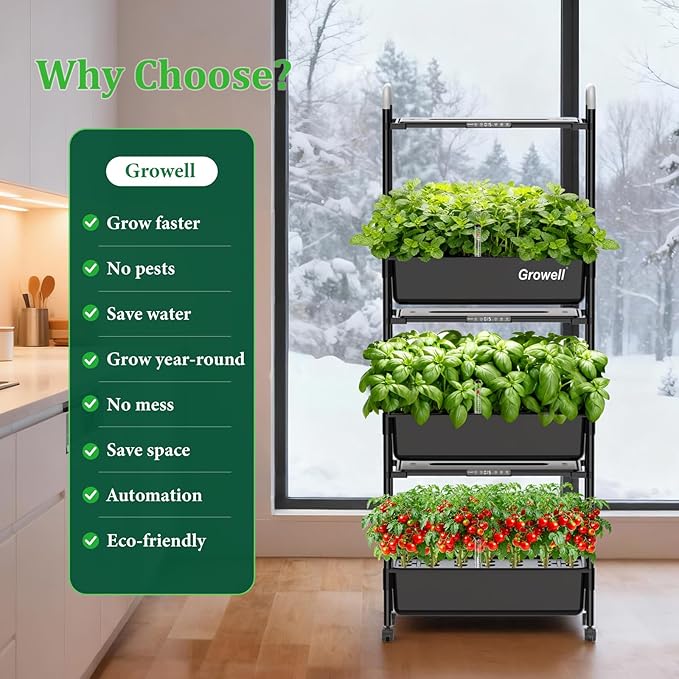 Hydroponics Growing System Kit, 81 Pods Vertical Indoor Herb Garden with Smart LED Grow Light, Auto Circulating Water Pump Each Tier, 42L Hydroponic Gardening Systems for Ideal Gifts (Black)