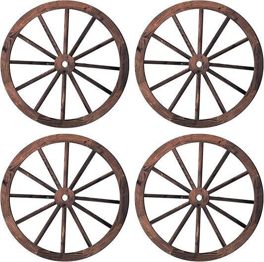 Qunclay 4 Pcs Wooden Wagon Wheel Wall Decor Old Western Wood Boho Wall Art Farmhouse Boho Wagon Wheels Rustic Yard Decor Wood Hanging Decorations for Garden Home Bar Garage (17.7 Inch)