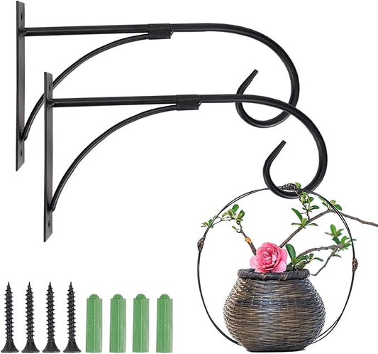 Simply Style Metal Hanging Plant Brackets 10inch, Pack of 2, Wall Mount Plant Hangers, Planter Hooks for Flower Baskets, Bird Feeders in Corridor/Patio/Porch/Garden