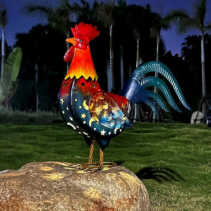 LIFFY Metal Rooster Yard Decor,18 Inch Solar Chicken Yard Decorations Outdoor,Garden Rooster Decor for Outside,Lawn Statues Decorative Ornaments for Home Patio Backyard Landscape