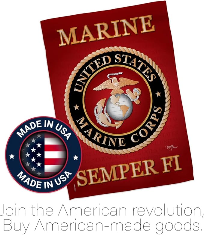 Marine Corps Garden House Flag - Set Armed Forces USMC Semper Fi United State American Military Veteran Retire Official - Decoration Banner Small Yard Gift Double-Sided Made In USA 28 X 40