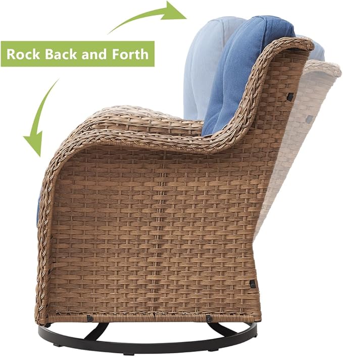 HUMMUH 5 Piece Outdoor Patio Furniture Set Wicker Conversation Bistro Set Swivel Rocking Chairs with Side Table and Ottomans for Backyard, Porch, Balcony