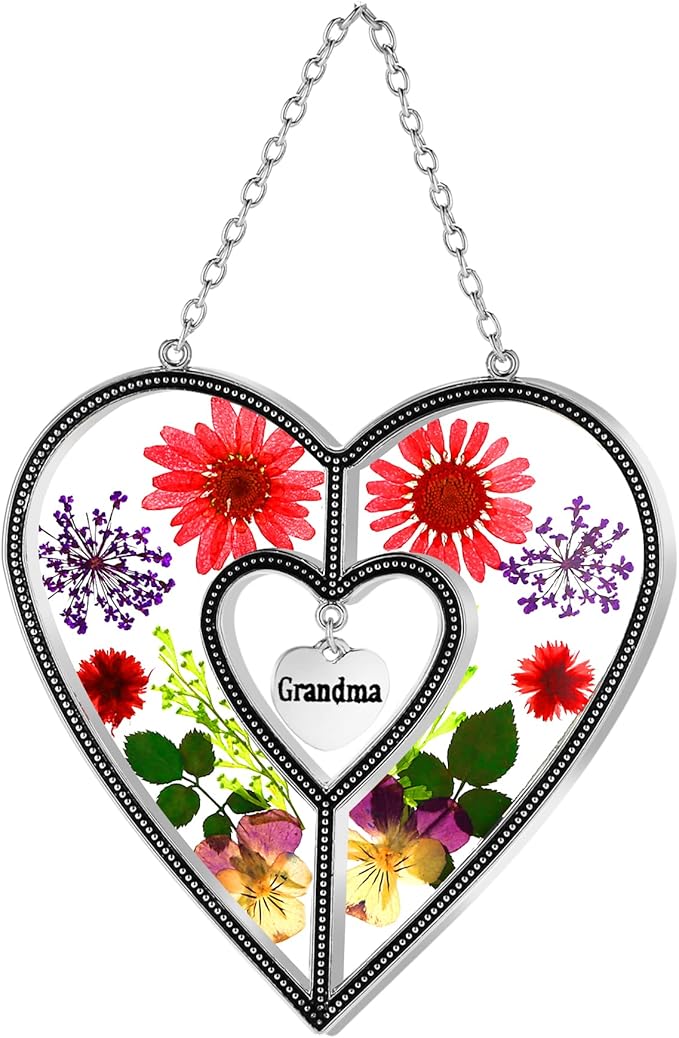 KY&BOSAM Suncatcher Stained Glass Grandma Heart Gifts for Women Mother`s Day Grandma Gift Gifts for Grandma from Daughter Son Indoor Decor Yard Decor for Mother Day Christmas Birthday Gift