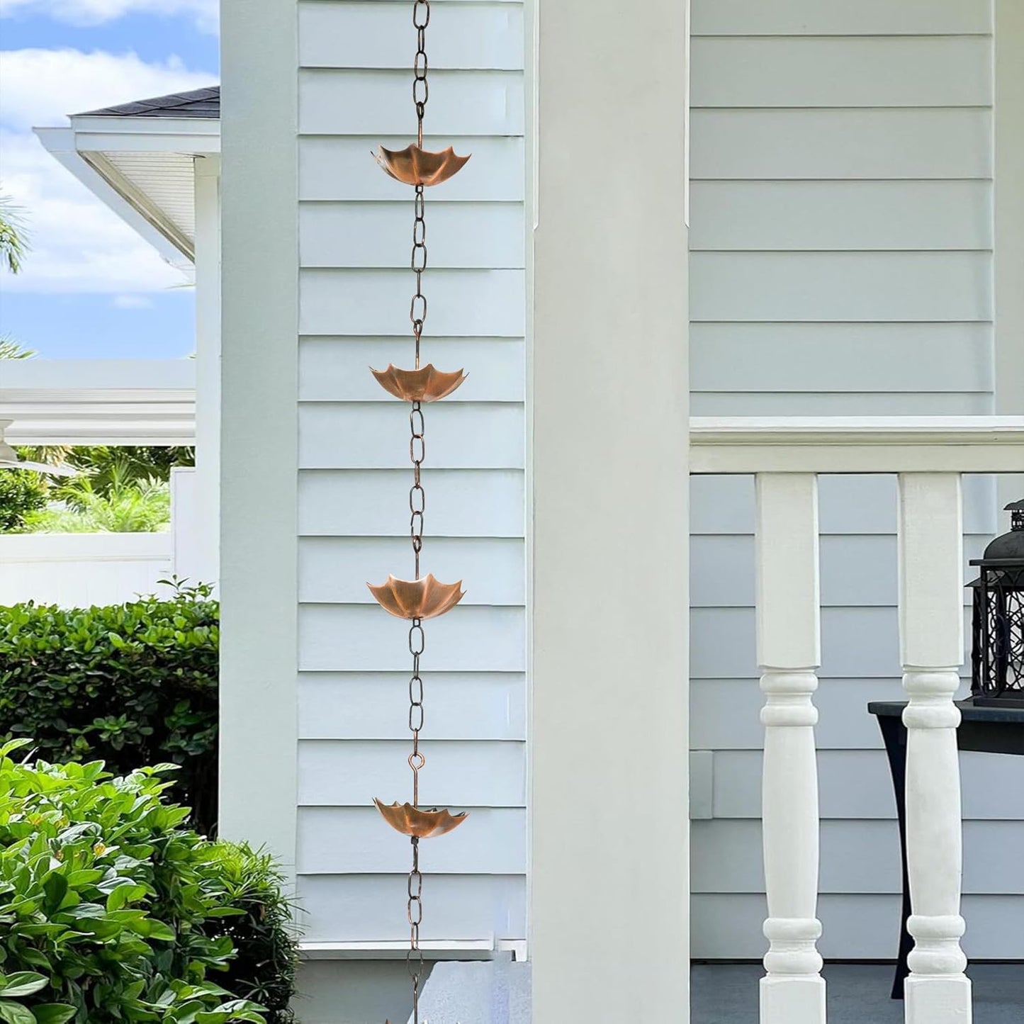 Metal Rain Chain Decoration 6 FT., Rain Catcher Metal Chain Gutter Downspout 72'' for House Eaves, Garden & Home, Umbrella Shape Rain Chains