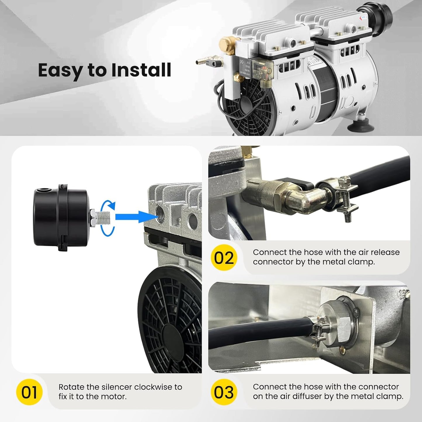 Pond Aerator, 4.7 CFM for Pond and Lakes About 1-2 Acres, 1/2 HP Compressor + 100 Feet Air Hose + 1 Diffuser + Timer, Aeration Pumps Kit for Deep Water Oxygen Circulation