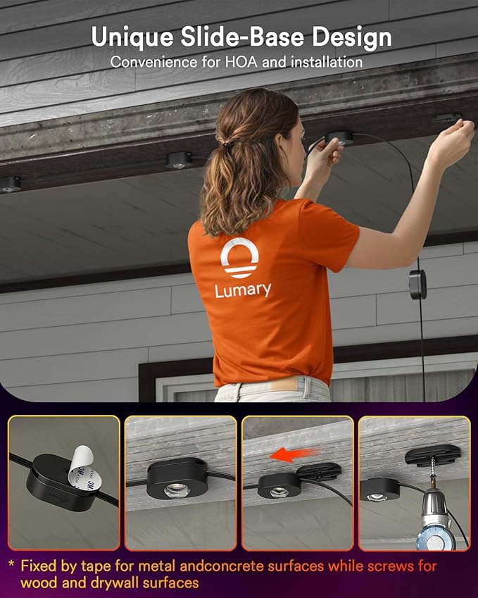 Lumary Permanent Outdoor Lights 2 with Remote, Slide Base, 150ft with 90 RGBAICW LEDs for Daily and Accent Lighting, 110+ Scenes for Christmas Decor, Work with Alexa Google, Black