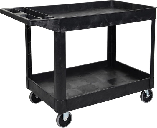 Tubstr Extra Large Two-Shelf Utility Cart with Wheels | 500 lb. Capacity Rolling Utility & Tool Cart for Warehouses, Industrial Settings, Auto Garages, & More (Black, 45.5 x 24.5)