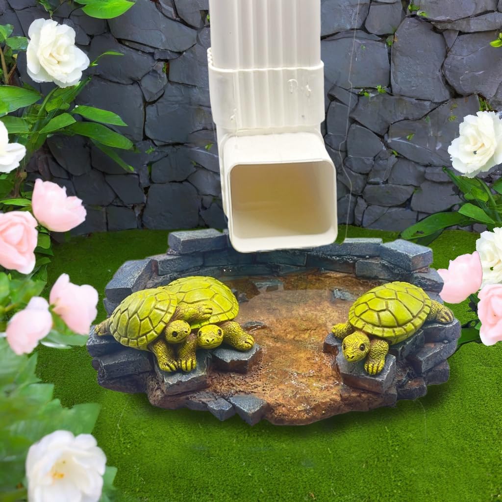 Turtle Splash Block - Decorative Resin Gutter Downspout Diverter, 9” x 6.7”, Durable Water Flow Protector for Yard, Garden & Patio, Functional Outdoor Tortoise Statue for Rainwater Drainage