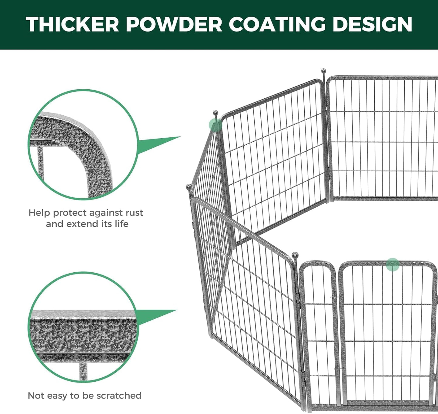FXW Garden Fence Outdoor for The Yard – 32in(H) x 72.9ft(L) Heavy Duty Metal Animal Barrier for Dog and Rabbit, Decorative Dog Fence, 32 Panels, Silver