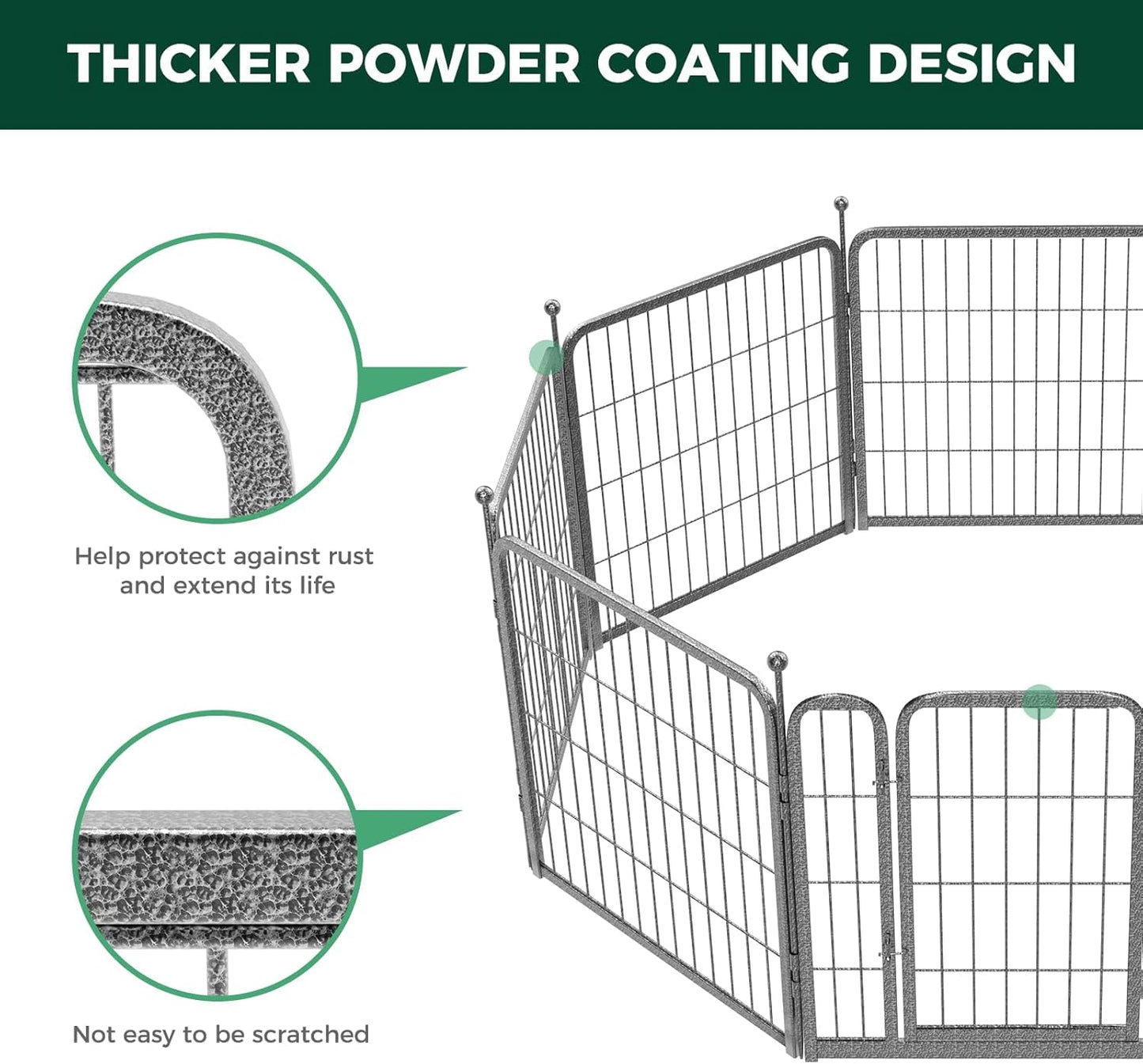 FXW Garden Fence Outdoor for The Yard – 24in(H) x 88.8ft(L) Heavy Duty Metal Animal Barrier for Dog and Rabbit, Decorative Dog Fence, 48 Panels, Silver