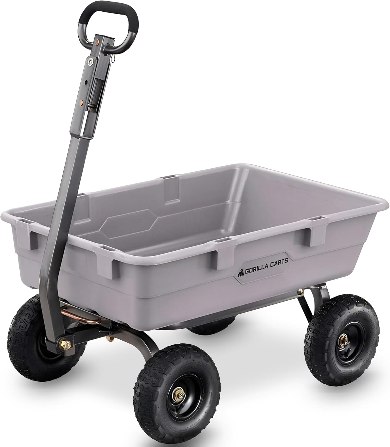 Gorilla Carts Heavy-Duty Poly Dump Cart, 5 Cu Ft Tub, 800 lb Haul Capacity, Gray – Towable Utility Wagon with Quick-Release Dumping & Pneumatic Tires for Yard, Landscaping and Gardening