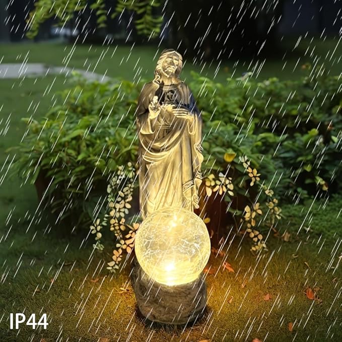 Jesus Statue Outdoor Decor Solar Lights, Religious Garden Statue, Blessed Father Outdoor Figure for Home/Garden Decor, Gift for Men/Father(11.22" H)