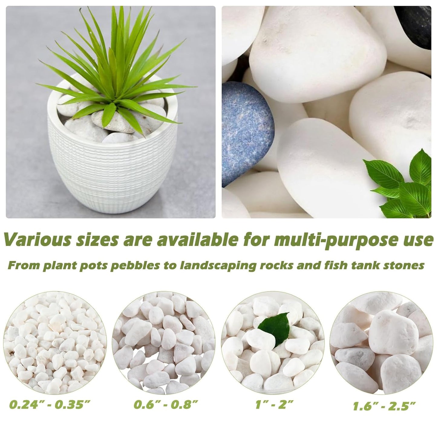 11Lbs Natural River Rocks for Plants 1''-2'' Large Landscaping Garden Stones White Aquarium Gravel for Decorative Pebbles for Indoor Outdoor Planters, Big Terrarium Rocks in Bulk, Home Decor