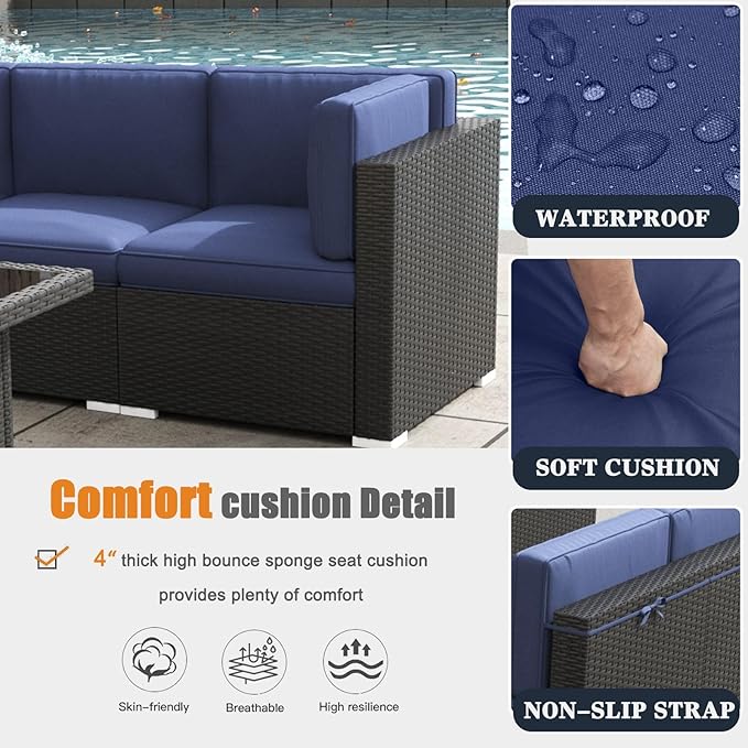 Patio Furniture Set with Fire Pit Table, 11 Pieces Outdoor All-Weather Wicker Conversation Sectional Chair Sofa Set with 2 Swivel Chairs