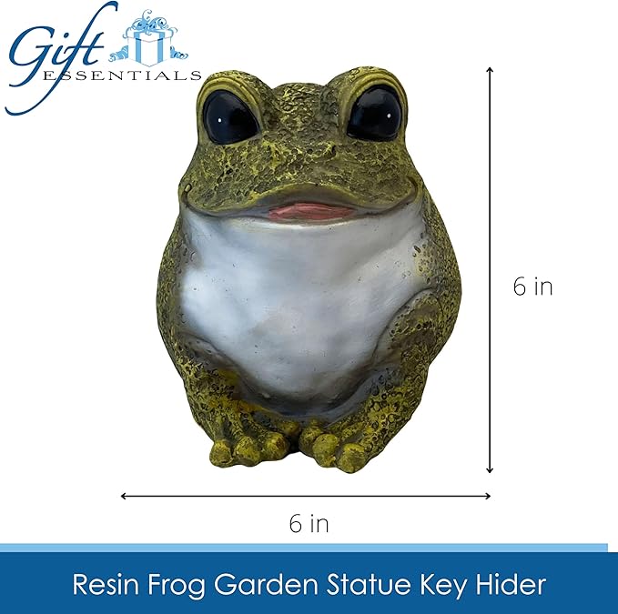 Stocky Frog Decorative Garden Statue and Key Hider - Hides a Secret Extra Hidden Key Outside in Garden, Yard or Porch