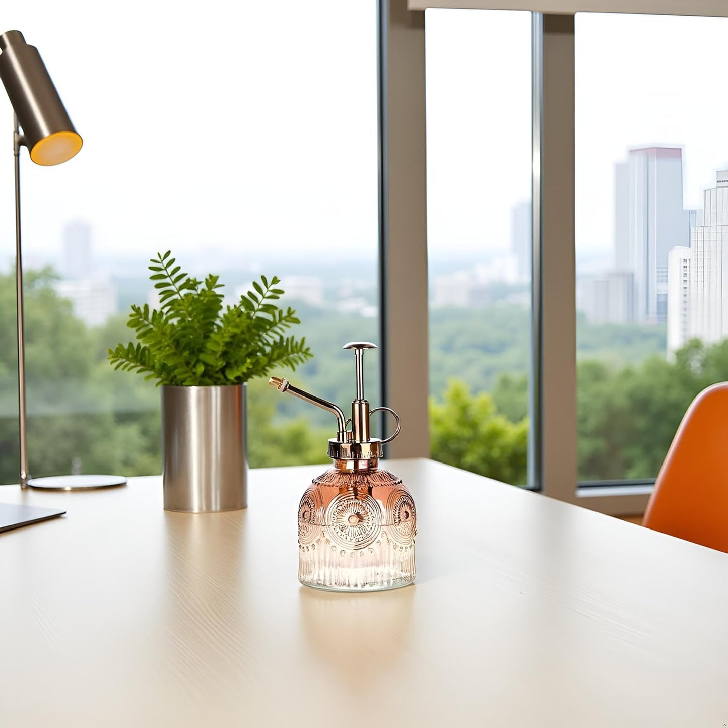 Glass Plant Mister Spray Bottle, Vintage Plant Spritzer, Succulent Watering Bottle Glass with Top Pump, Small Plants Sprayer Watering Can for Indoor Outdoor House(Brown and White Gradient Color)