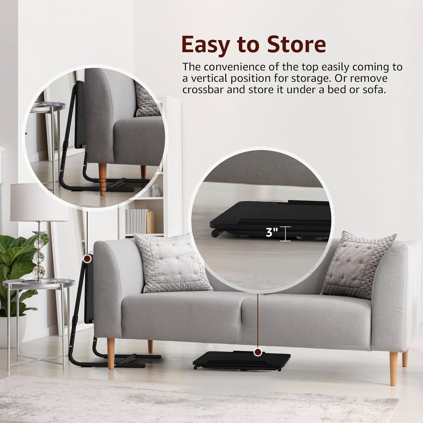 TV Trays Set of 2 - Folding TV Tray Adjustable Dinner Trays for Eating On Couch Wooden Tables Mate Stand Foldable Black Desk with Cup Holder Portable