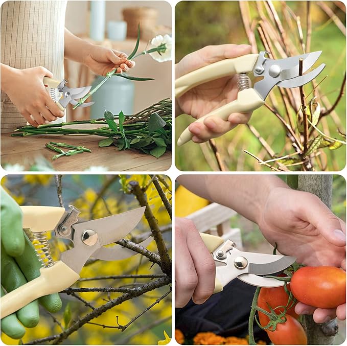 6PCS Ultra Sharp garden shears, Japanese pruning scissors gardening tools, pruners for flower, bushes, rose and fruit tree, use for florist, yard and orchard the plant clippers (White, 6)