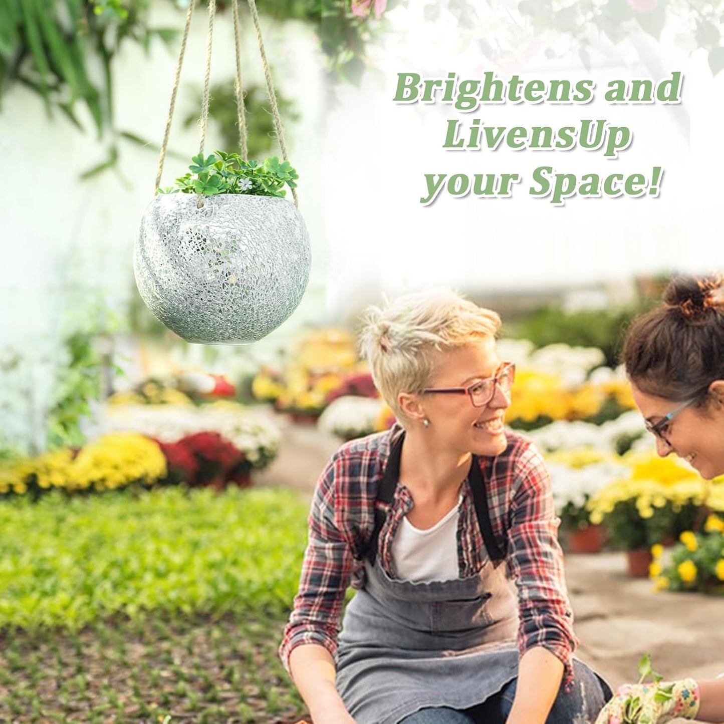 Hanging Planter Mosaic Garden Pot Small Flower Pot for Indoor Plant Disco Ball Hanging Planter with Drainage Sliver