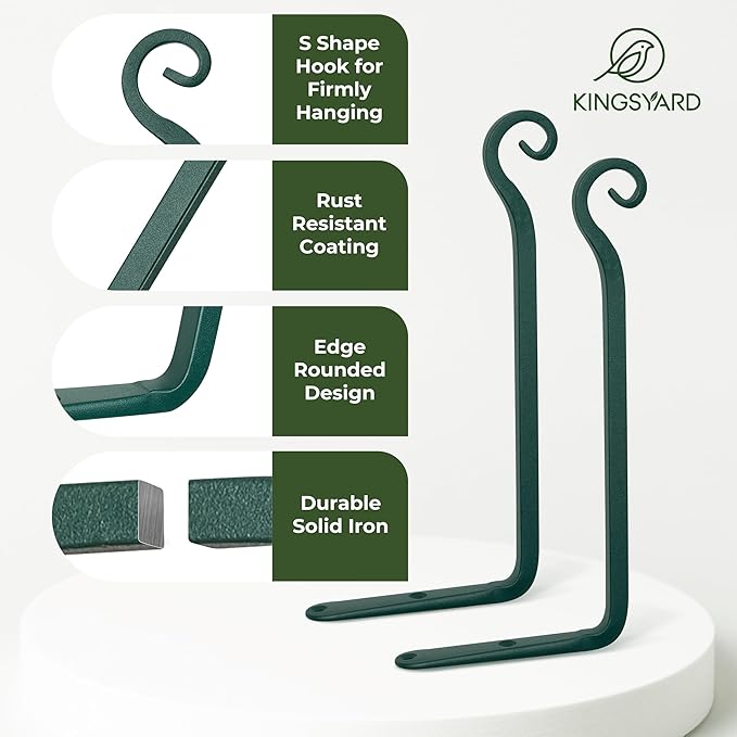 Kingsyard 2-Pack Wall Plant Hanger Outdoor - Heavy Duty Metal Hanging Bracket Hooks for Hanging Plant Bird Feeders Lanterns Wind Chimes Outdoor & Indoor, 6-Inch/Green