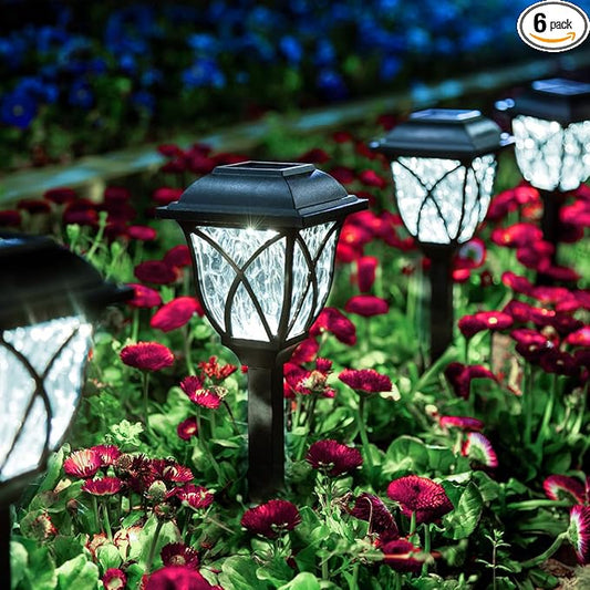 GIGALUMI Solar Lights Outdoor Waterproof, 6 Pack LED Solar Garden Lights, Solar Lights for Outside, Garden Decor for Yard, Patio, Landscape, Planter, Walkway (Cold White)
