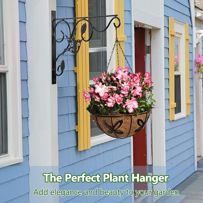 Hanging Plants Bracket, 2 Pack 12 inch Wall Planter Hook with Iron Screws Included, Decorative Plant Hanger for Bird Feeders, Wind Chimes Indoor, Flower Pot, Lantern, Outdoor Indoor Patio Decor