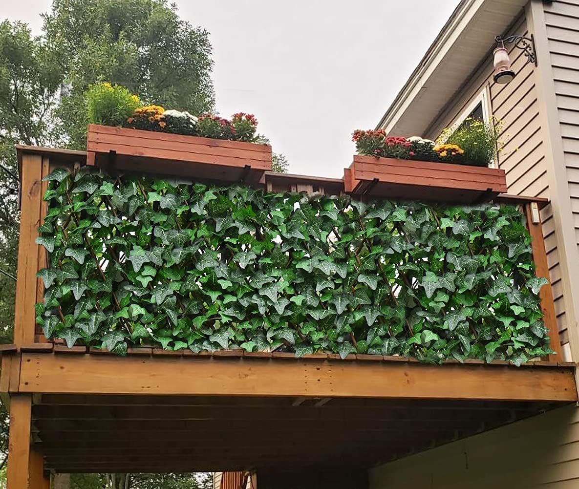 Expandable Fence Privacy Screen for Balcony Patio Outdoor,Decorative Faux Ivy Fencing Panel,Artificial Hedges (Single Sided Leaves) (4, Green-Ivy)