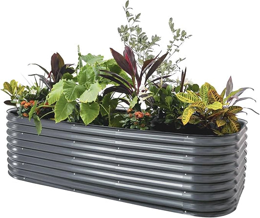Vego garden 26" Extra Tall Raised Garden Bed Kits, 10 in 1 Modular Raised Planter Box for Vegetables Flowers Fruits Oval Metal Raised Garden-Modern Gray