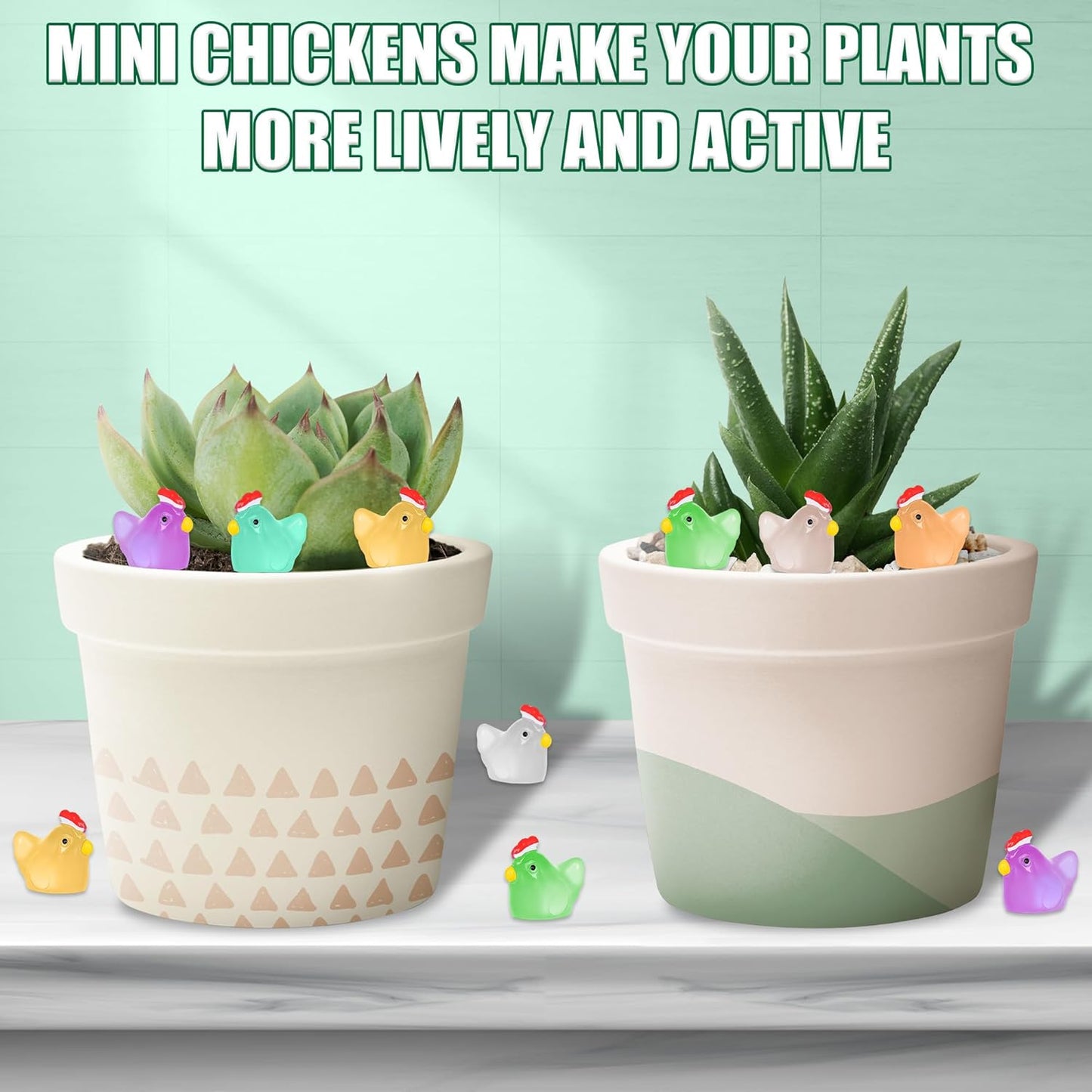 50 PCS Luminous Mini Resin Chicken Tiny Plastic Chicken Glow in The Dark Miniature Hens Figurines for Fairy Garden Miniature Moss Landscape Decoration (Luminous Chicken)